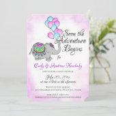 Elephant with Balloons Baby Shower Invitation (Standing Front)