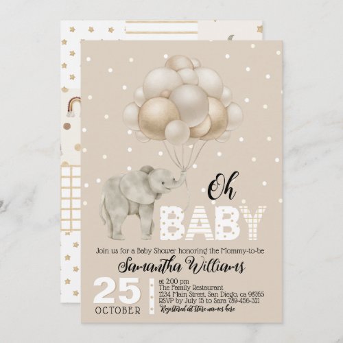 Elephant with balloons cute Baby Shower  Invitation