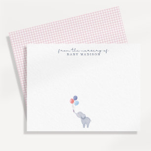 Elephant with Balloons Pink nursery note card
