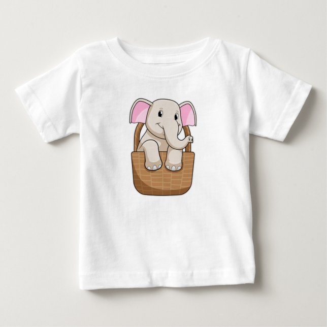 Elephant with Basket Baby T-Shirt (Front)