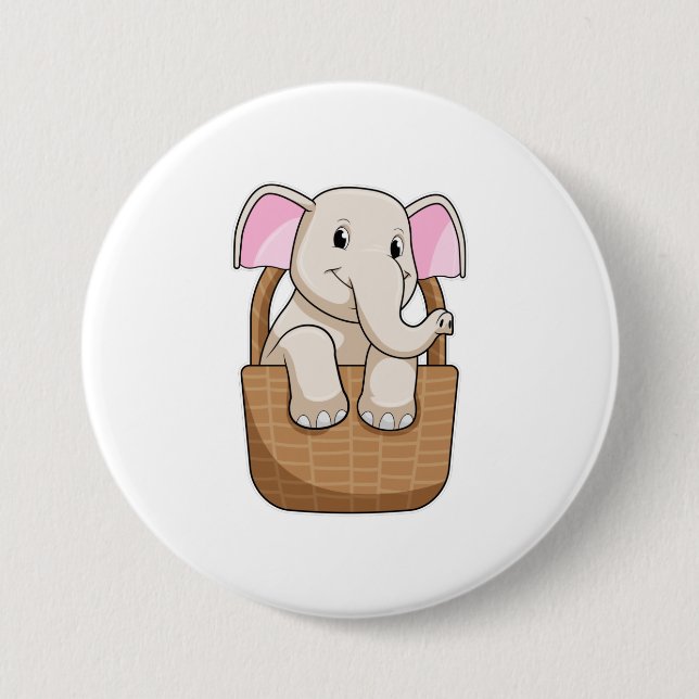 Elephant with Basket Button (Front)