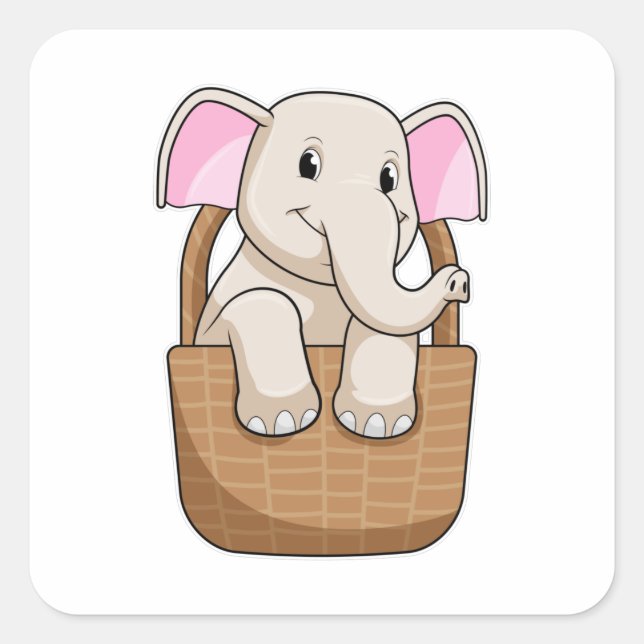 Elephant with Basket Square Sticker (Front)