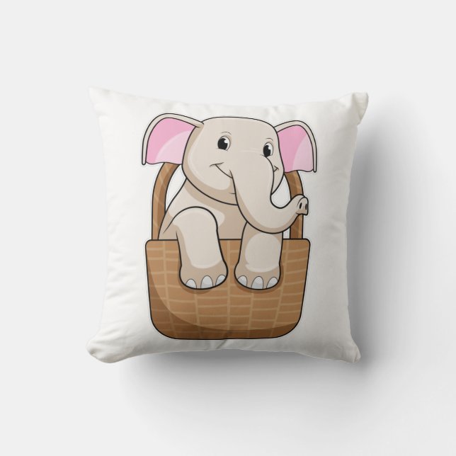 Elephant with Basket Throw Pillow (Front)