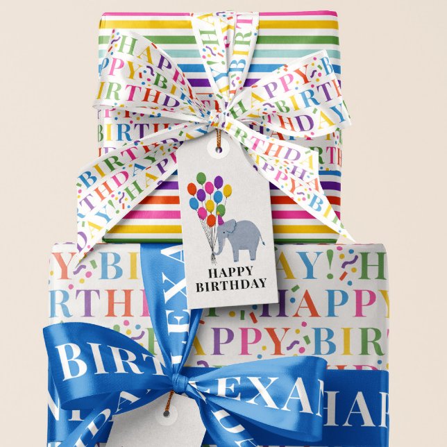 Elephant with Birthday Balloons Gift Tags (Creator Uploaded)