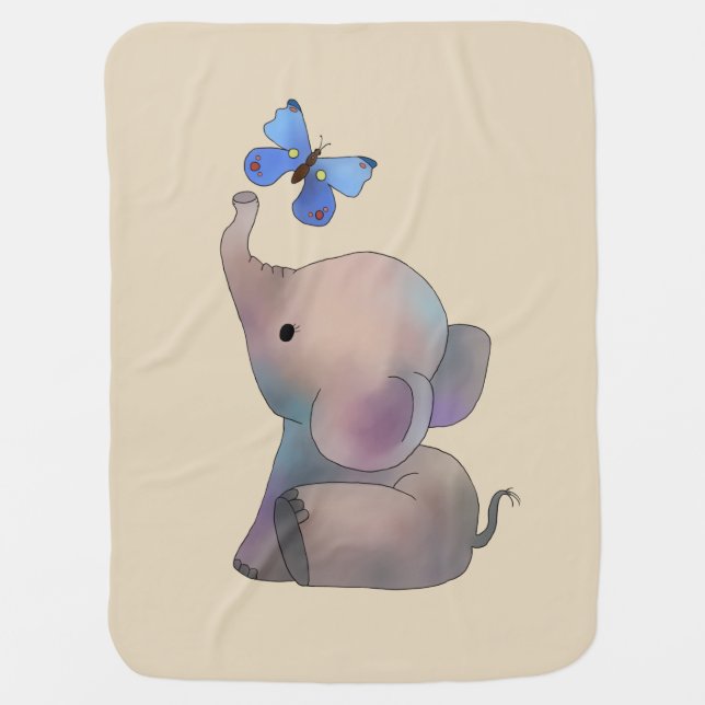 Elephant with butterfly baby blanket (Front)