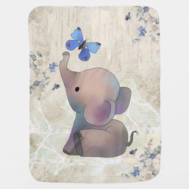 Elephant with butterfly baby blanket (Front)