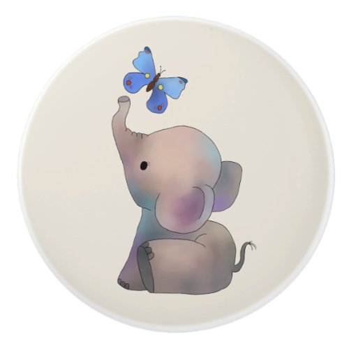 Elephant with butterfly ceramic knob