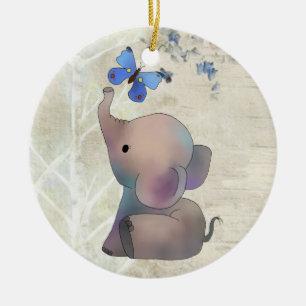 Elephant with butterfly ceramic ornament