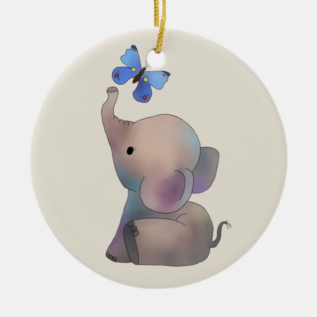 Elephant with butterfly ceramic ornament (Front)