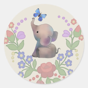 Elephant with butterfly classic round sticker