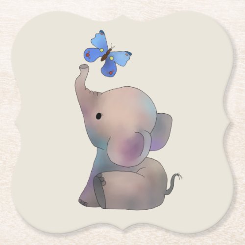 Elephant with butterfly paper coaster