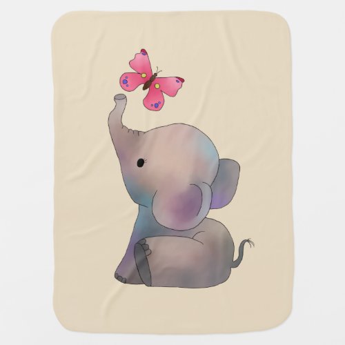 Elephant with butterfly pink baby blanket