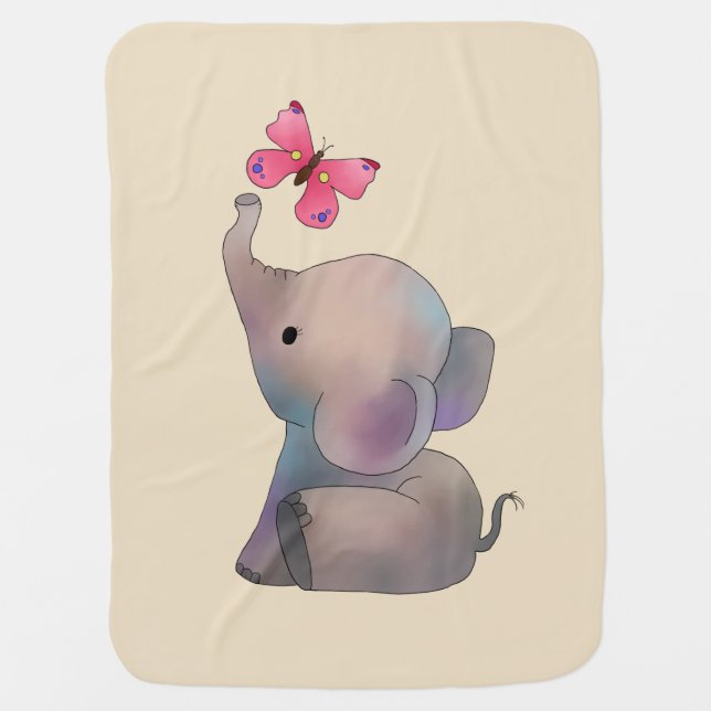 Elephant with butterfly pink baby blanket (Front)