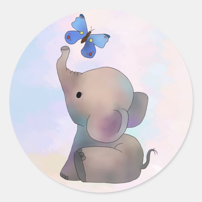 Elephant with butterfly Round sticker (Front)