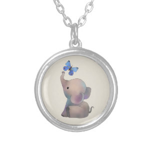 Elephant with butterfly silver plated necklace