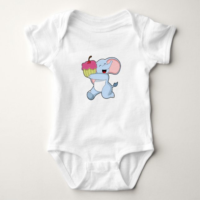 Elephant with Cake Baby Bodysuit (Front)