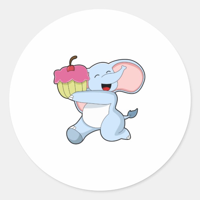 Elephant with Cake Classic Round Sticker (Front)
