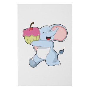 Elephant with Cake Faux Canvas Print