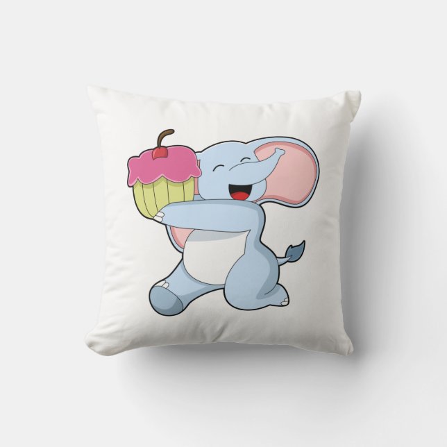 Elephant with Cake Throw Pillow (Front)