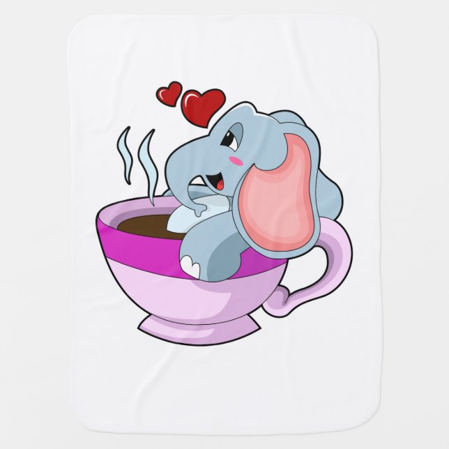 Elephant with Coffee Cup Baby Blanket (Front)