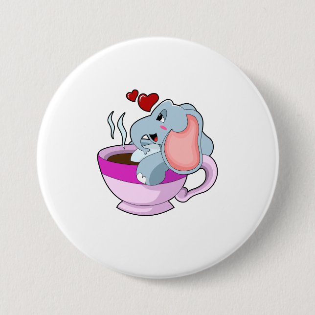 Elephant with Coffee Cup Button (Front)