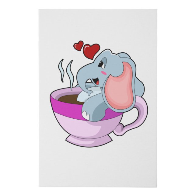 Elephant with Coffee Cup Faux Canvas Print (Front)