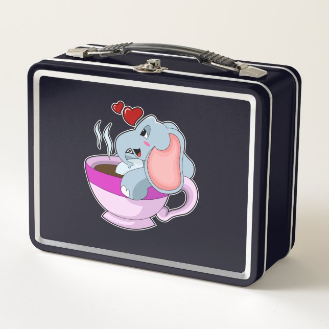 Elephant with Coffee Cup Metal Lunch Box (Front)