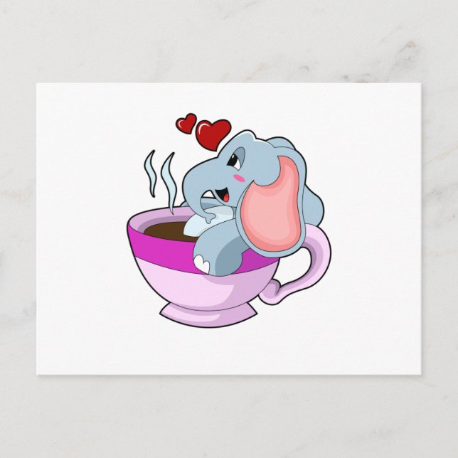 Elephant with Coffee Cup Postcard (Front)