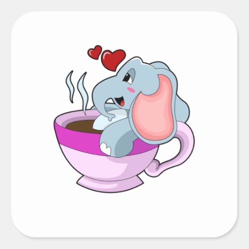 Elephant with Coffee Cup Square Sticker