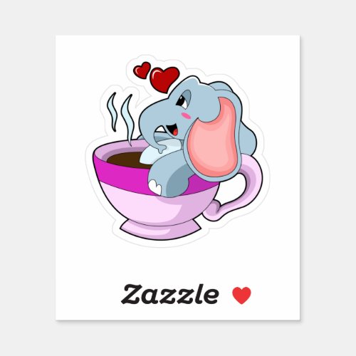 Elephant with Coffee Cup Sticker