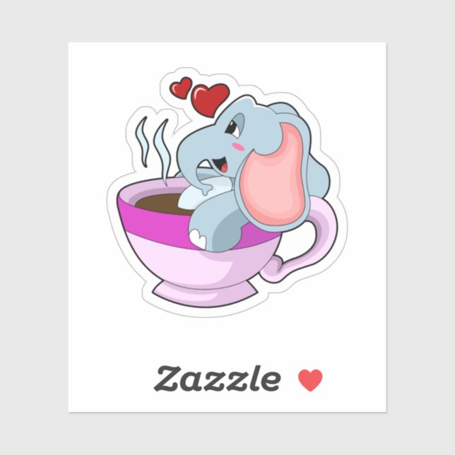 Elephant with Coffee Cup Sticker (Sheet)
