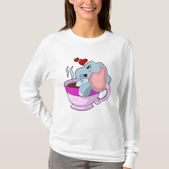 Elephant with Coffee Cup T-Shirt (Front)