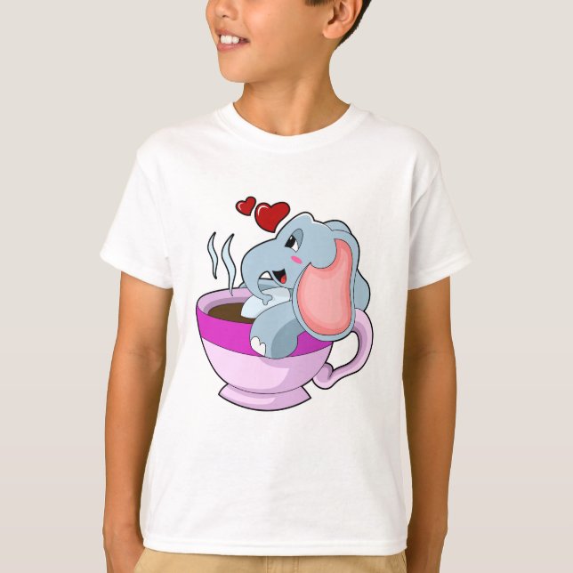 Elephant with Coffee Cup T-Shirt (Front)