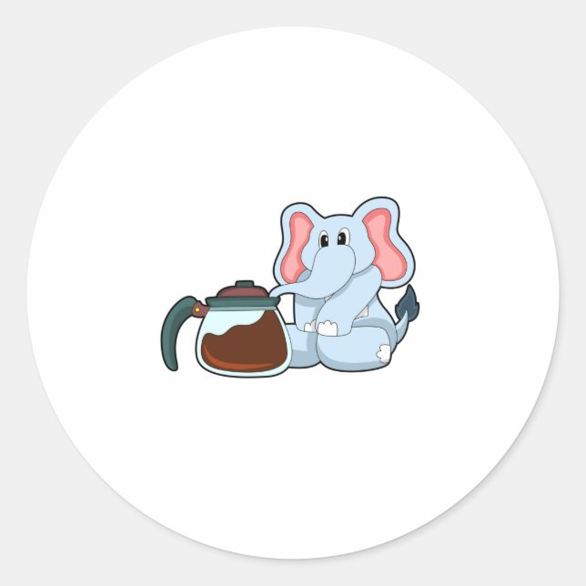 Elephant with Coffee pot Classic Round Sticker (Front)
