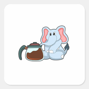 Elephant with Coffee pot Square Sticker