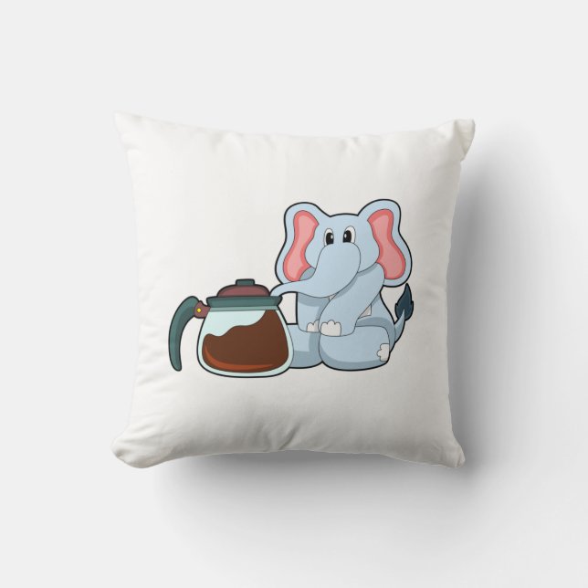 Elephant with Coffee pot Throw Pillow (Front)