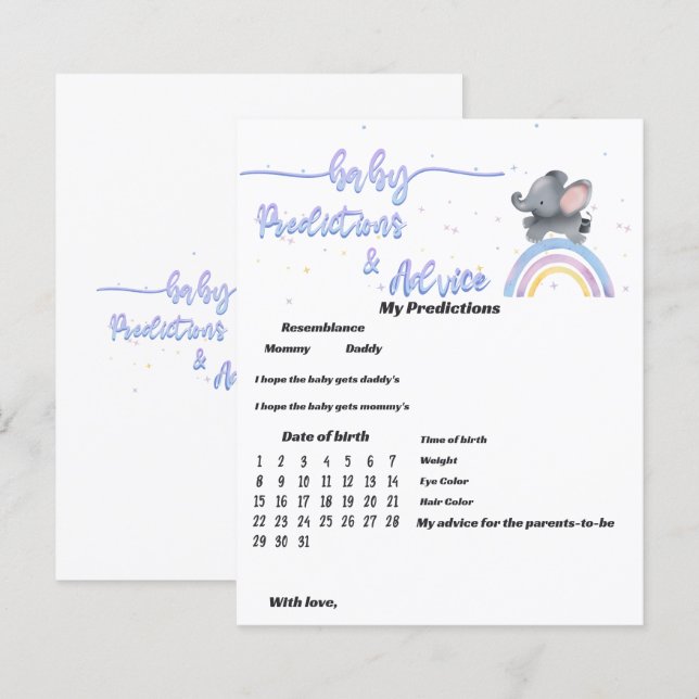 Elephant with Colorful Rainbow Baby Shower Game (Front/Back)