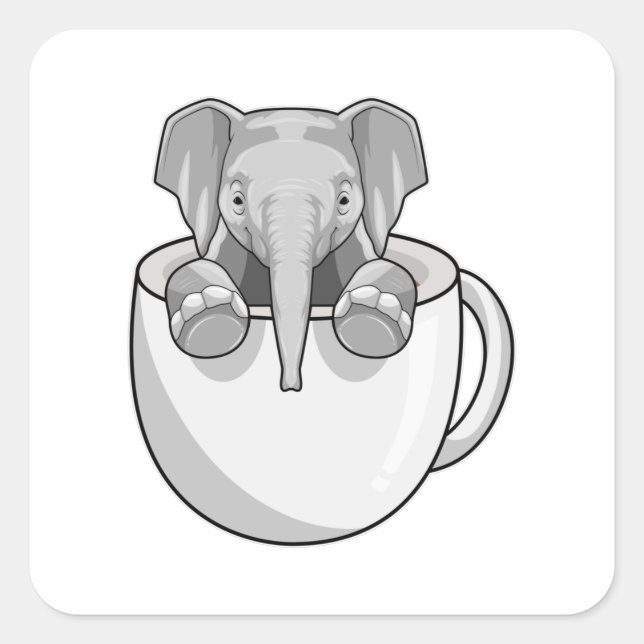 Elephant with Cup Square Sticker (Front)