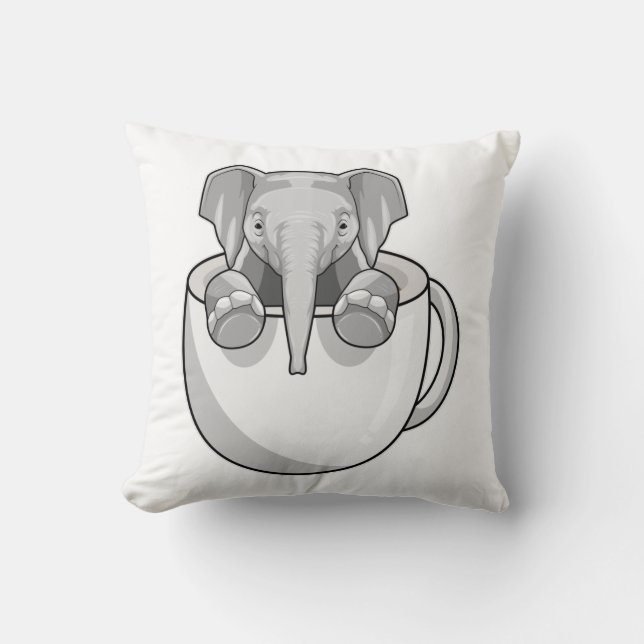 Elephant with Cup Throw Pillow (Front)