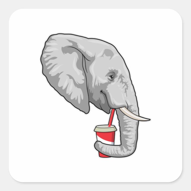 Elephant with Drink Square Sticker (Front)