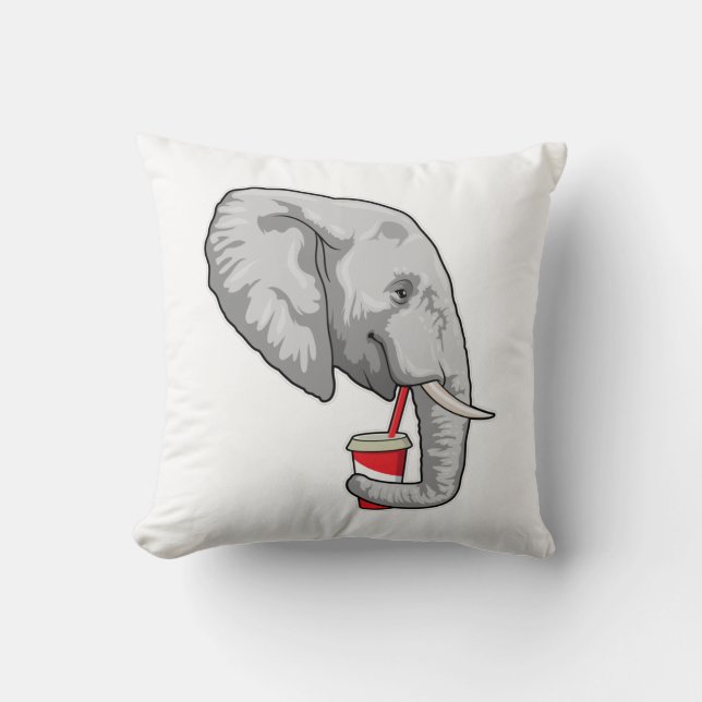 Elephant with Drink Throw Pillow (Front)