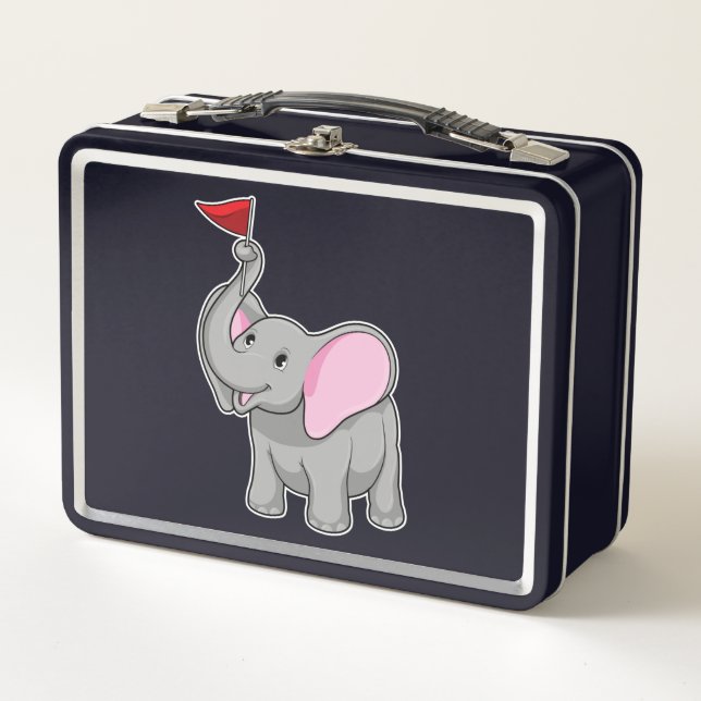 Elephant with Flag Metal Lunch Box (Front)