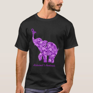 Elephant With Flower Alzheimer S Awareness Ribbon T-Shirt