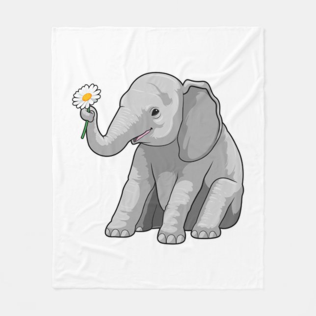 Elephant with Flower Fleece Blanket (Front)