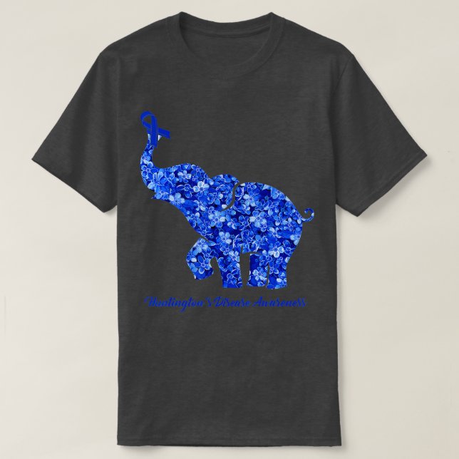 Elephant With Flower Huntingtons Disease Awareness T-Shirt (Design Front)