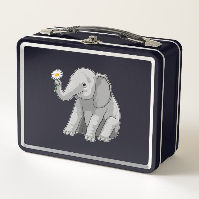 Elephant with Flower Metal Lunch Box (Front)