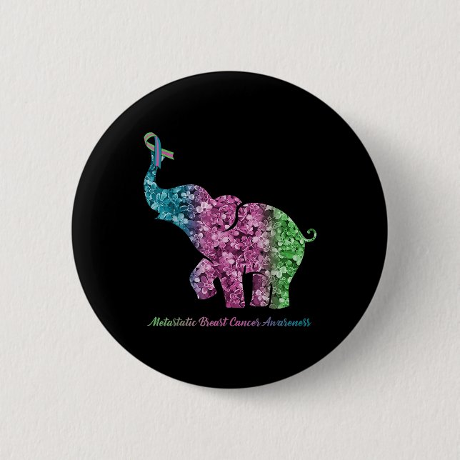 Elephant With Flower Metastatic Breast Cancer Awar Button (Front)