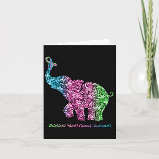 Elephant With Flower Metastatic Breast Cancer Awar Card (Front)