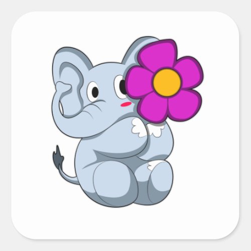 Elephant with Flower Square Sticker