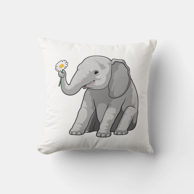 Elephant with Flower Throw Pillow (Front)